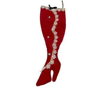 Vintage Handmade Victorian Red Heeled Boot Christmas Stocking